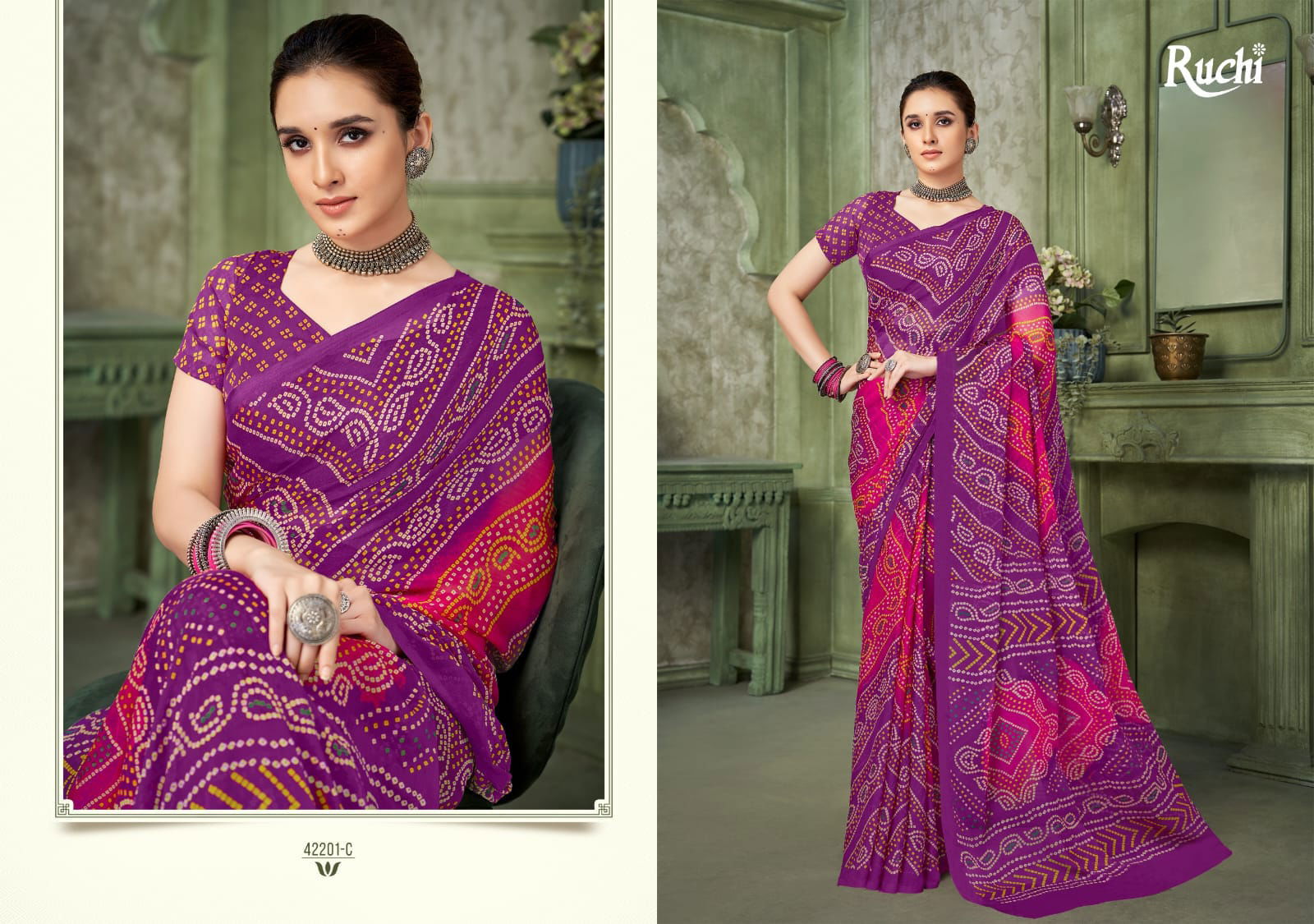 Star Chiffon Vol 193 By Ruchi Chiffon Bandhani Daily Wear Saree Suppliers In India